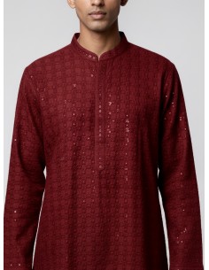 Kurta Homme Bordeaux Brodé – Tenue Traditionnelle Indienne Chic - 2 2