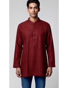 Kurta Homme Bordeaux Brodé – Tenue Traditionnelle Indienne Chic - 2