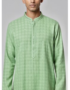 Kurta Homme vert anis Brodé – Tenue Traditionnelle Indienne Chic - 2 2