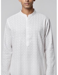 Kurta Homme blanc Brodé – Tenue Traditionnelle Indienne Chic - 2 2