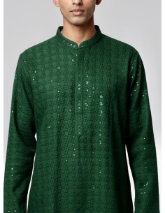 Kurta Homme vert Brodé – Tenue Traditionnelle Indienne Chic - 2 2