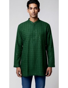Kurta Homme vert Brodé – Tenue Traditionnelle Indienne Chic - 2