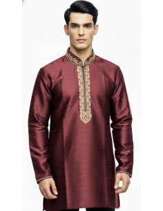 Kurta Homme bordeaux – Tenue Traditionnelle Indienne Élégante - 1 2