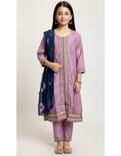 ensemble indien fille (Salwar Kameez) brodé avec dupatta - SIMRAN parme lilas - 1