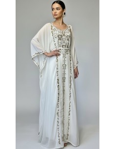 Farasha Dubaï Blanche – Robe et cape Luxe Brodée Perles  - 1