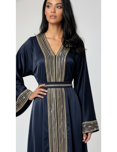 Abaya bleu brodée or – Robe Dubaï élégante et moderne - 1 2