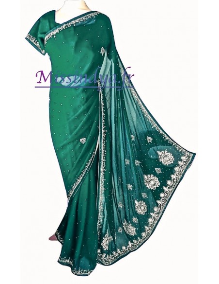 Sari indien Vert et argenté pavitra  - 1