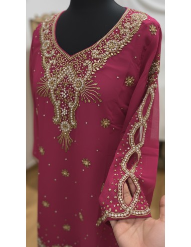 Kurti indienne brodée Rose – Tunique orientale femme perles & strass – Grande taille  - 2