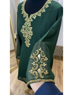 Tunique indienne vert– Perles & dorures luxe, style élégance orientale  - 1 2