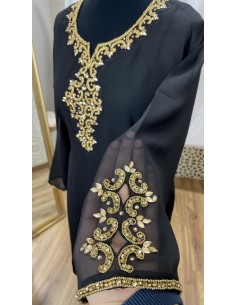 Tunique indienne noire– Perles & dorures luxe, style élégance orientale  - 1 2
