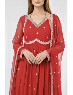 Robe Anarkali Brodée Luxe – Tenue Indienne Femme – Rouge - 1 2