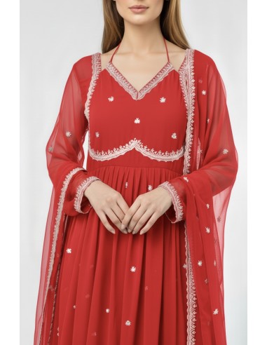 Robe Anarkali Brodée Luxe – Tenue Indienne Femme – Rouge  - 2