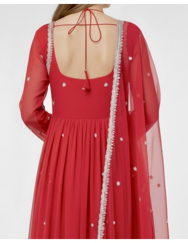 Robe Anarkali Brodée Luxe – Tenue Indienne Femme – Rouge  - 3