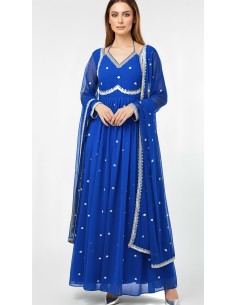 Robe Anarkali Brodée Luxe – Tenue Indienne Femme – Bleu Royal - 1