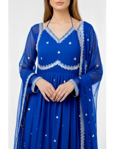 Robe Anarkali Brodée Luxe – Tenue Indienne Femme – Bleu Royal - 1 2