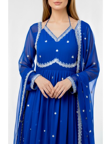 Robe Anarkali Brodée Luxe – Tenue Indienne Femme – Bleu Royal  - 2