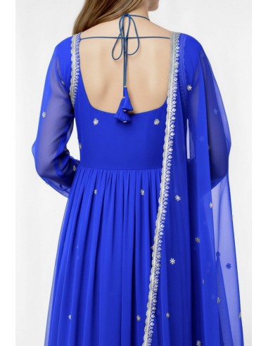 Robe Anarkali Brodée Luxe – Tenue Indienne Femme – Bleu Royal  - 3