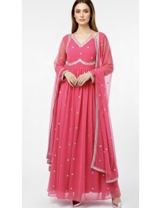 Robe Anarkali Brodée Luxe – Tenue Indienne Femme – Rose - 1