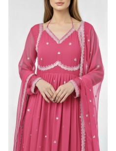 Robe Anarkali Brodée Luxe – Tenue Indienne Femme – Rose - 1 2