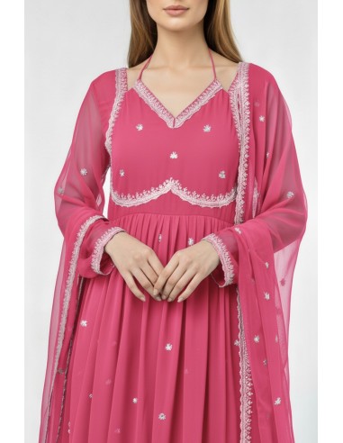 Robe Anarkali Brodée Luxe – Tenue Indienne Femme – Rose  - 2