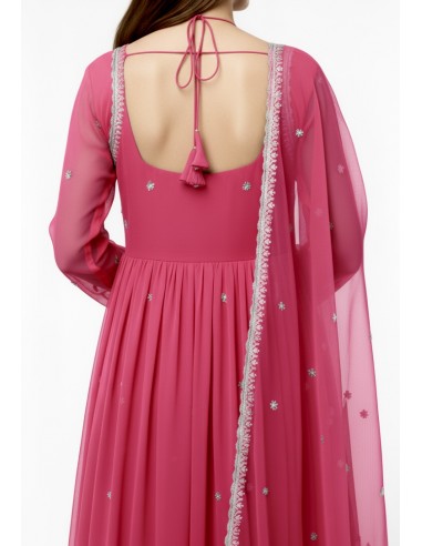 Robe Anarkali Brodée Luxe – Tenue Indienne Femme – Rose  - 3