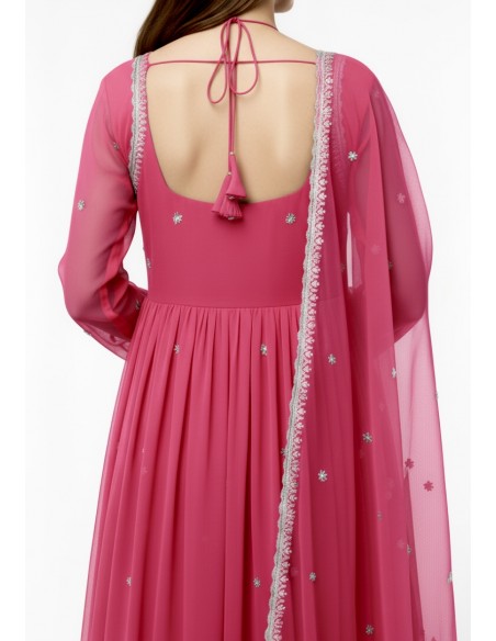 Robe Anarkali Brodée Luxe – Tenue Indienne Femme – Rose  - 3