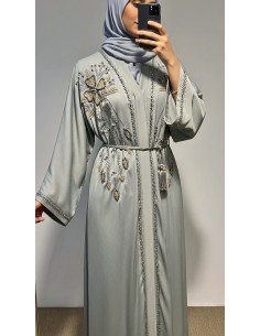 Abaya Dubai gris perlé – kimono émirats élégante et moderne  - 2 2