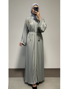 Abaya Dubai gris perlé – kimono émirats élégante et moderne  - 2