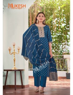 Tenue Indienne Grande Taille – Élégance & Confort – Anarkali Mukesh Bleu  - 1