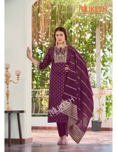 Tenue Indienne Grande Taille – Élégance & Confort – Anarkali Mukesh Prune  - 2