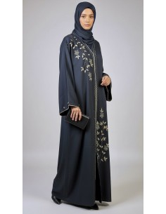 Abaya élégante brodée – Style chic et intemporel bleu marine  - 1