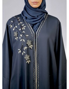 Abaya élégante brodée – Style chic et intemporel bleu marine  - 1 2