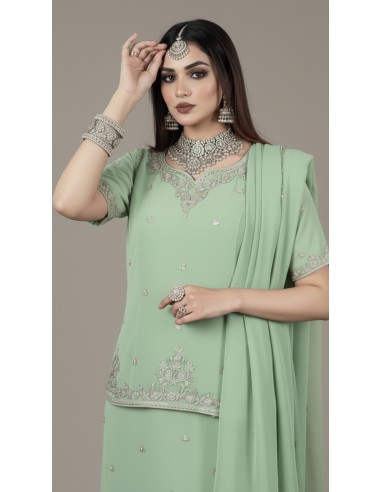 Lehenga élégant brodé vert – Tenue indienne raffinée  - 2