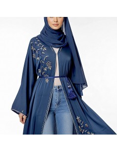 Abaya élégante brodée – Style chic et intemporel bleu marine - 1 2
