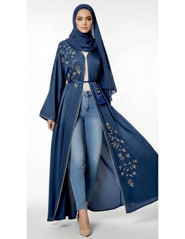 Abaya élégante brodée – Style chic et intemporel bleu marine  - 1