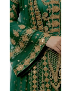 Caftan Oriental Luxe – Broderies Or & Perles – Vert Émeraude - 1 2