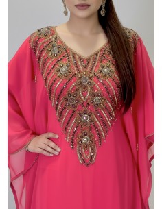 Farasha Dubai Luxe – Broderies Précieuses – Rose Fuchsia  - 1 2