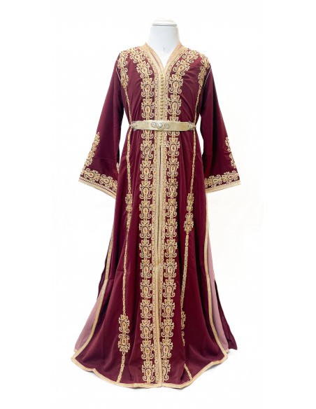 Takchita Enfant & Ado 2 Pièces – Caftan Oriental Fille 8 à 15 Ans avec Ceinture | Rouge  - 5