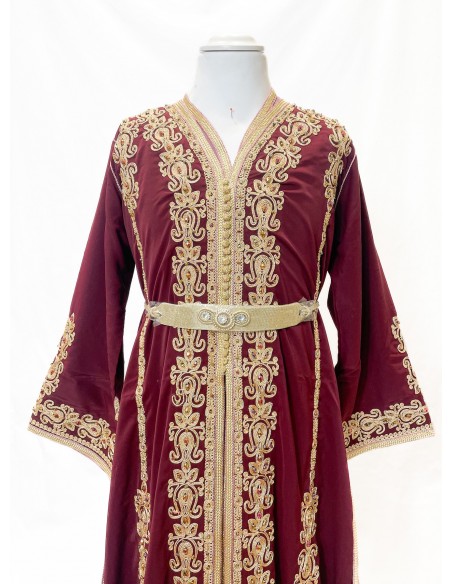 Takchita Enfant & Ado 2 Pièces – Caftan Oriental Fille 8 à 15 Ans avec Ceinture | Rouge  - 3