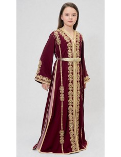 Takchita Enfant & Ado 2 Pièces – Caftan Oriental Fille 8 à 15 Ans avec Ceinture | Rouge  - 1