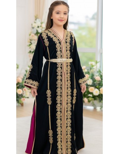 Takchita Enfant & Ado 2 Pièces noir– Caftan Oriental Fille 8 à 15 Ans avec Ceinture  - 2
