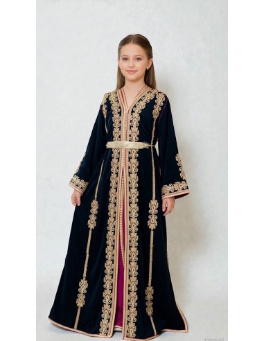 Takchita Enfant & Ado 2 Pièces noir– Caftan Oriental Fille 8 à 15 Ans avec Ceinture  - 1