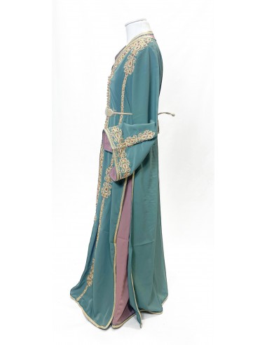 Takchita Enfant & Ado 2 Pièces vert eau– Caftan Oriental Fille 8 à 15 Ans avec Ceinture  - 5