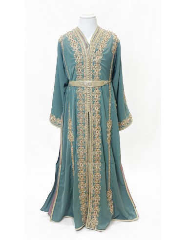Takchita Enfant & Ado 2 Pièces vert eau– Caftan Oriental Fille 8 à 15 Ans avec Ceinture  - 3