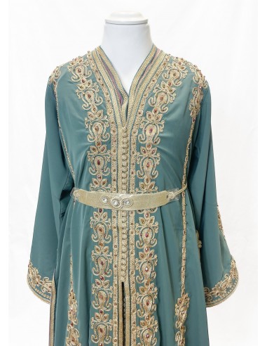 Takchita Enfant & Ado 2 Pièces vert eau– Caftan Oriental Fille 8 à 15 Ans avec Ceinture  - 4