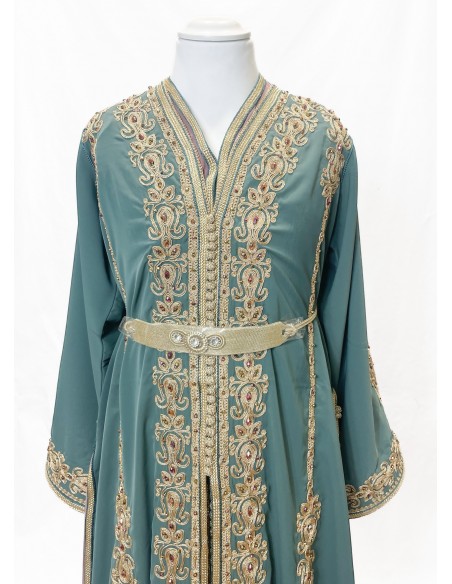 Takchita Enfant & Ado 2 Pièces vert eau– Caftan Oriental Fille 8 à 15 Ans avec Ceinture  - 4