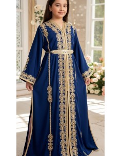 Takchita Enfant & Ado 2 Pièces bleu marine– Caftan Oriental Fille 8 à 15 Ans avec Ceinture  - 1 2