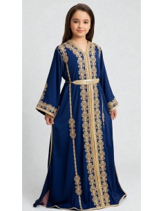 Takchita Enfant & Ado 2 Pièces bleu marine– Caftan Oriental Fille 8 à 15 Ans avec Ceinture  - 1