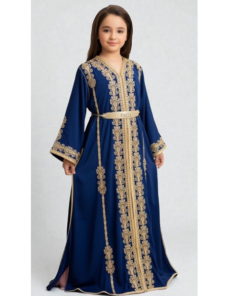 Takchita Enfant & Ado 2 Pièces bleu marine– Caftan Oriental Fille 8 à 15 Ans avec Ceinture  - 1