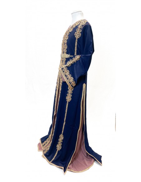 Takchita Enfant & Ado 2 Pièces bleu marine– Caftan Oriental Fille 8 à 15 Ans avec Ceinture  - 5